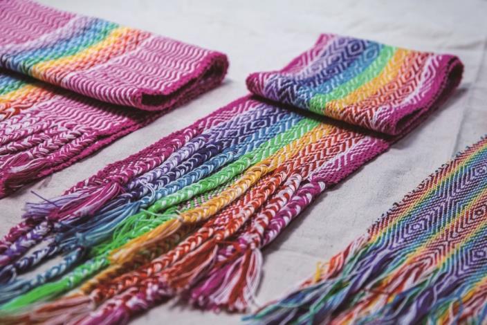 Woven items and everyday accessories incorporate indigenous patterns in clever, playful ways, making each piece truly unique